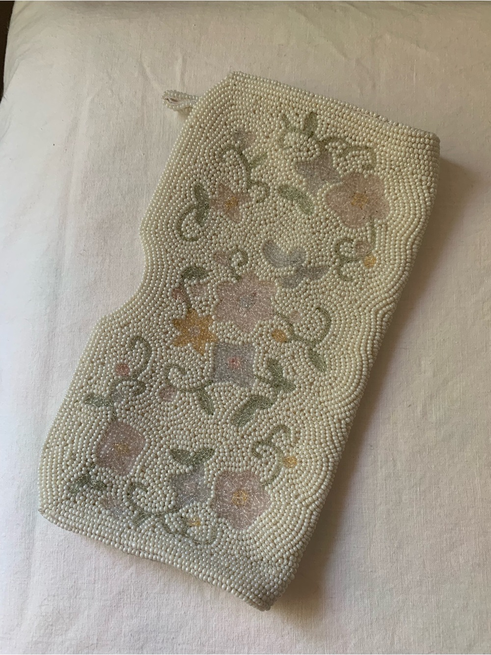 🌸1950s Japanese Hand Beaded Pastel Floral Clutch Vintage Purse Bridal - Picture 12 of 14